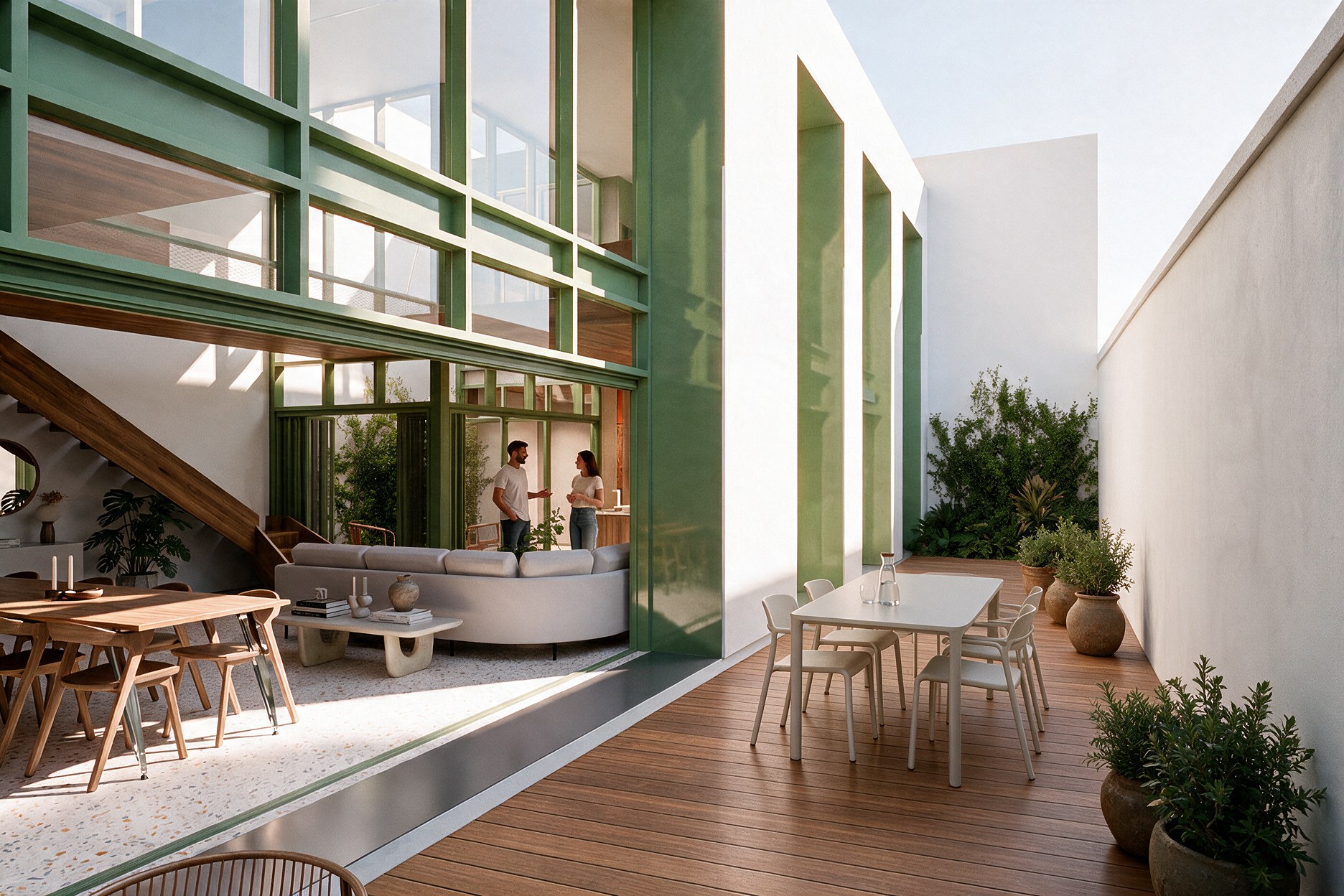 Le grand patio extérieur dans le prolongement de la maison
